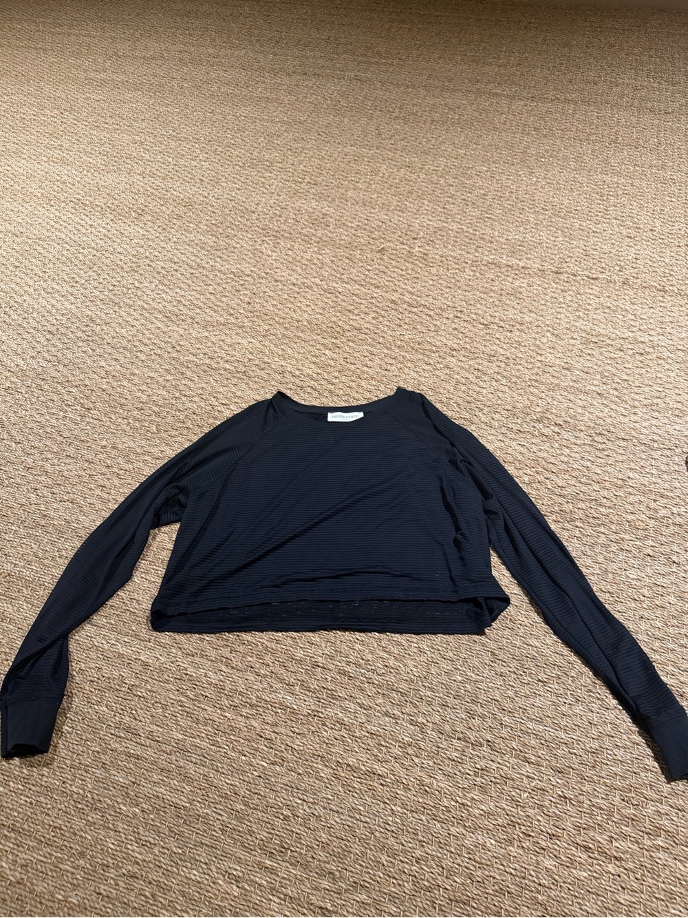 Long Sleeve Cropped Ribbed/mesh Top - Black (pants store)